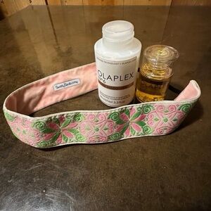 Olaplex No. 6 and No. 7 + Sweatybands headband wrapped up in gift bag
